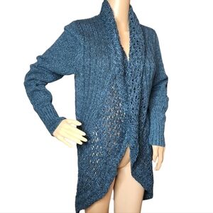 Eddie Bauer knit long blue cardigan.